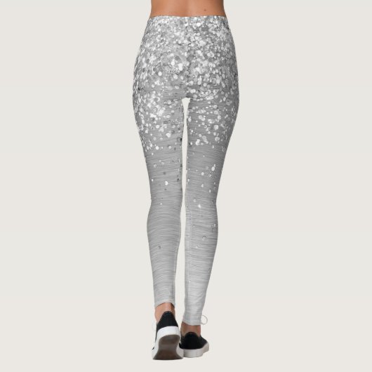 Silver Brushed Metal Glitter Monogram Name Leggings (Achterkant)