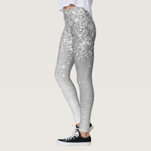 Silver Brushed Metal Glitter Monogram Name Leggings (Links)
