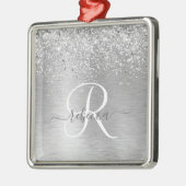 Silver Brushed Metal Glitter Monogram Name Metalen Ornament (Links)