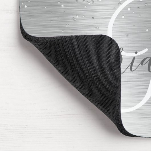 Silver Brushed Metal Glitter Monogram Name Muismat (Hoek)
