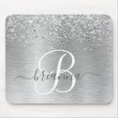 Silver Brushed Metal Glitter Monogram Name Muismat (Voorkant)
