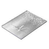 Silver Brushed Metal Glitter Monogram Name Notitieboek (Linkerzijde)