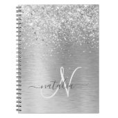 Silver Brushed Metal Glitter Monogram Name Notitieboek (Voorkant)