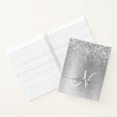 Silver Brushed Metal Glitter Monogram Name Notitieboek (Binnen)