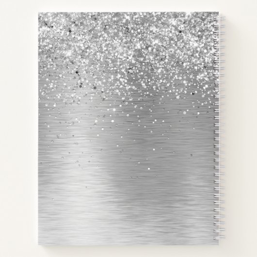 Silver Brushed Metal Glitter Monogram Name Notitieboek (Achterkant)