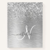 Silver Brushed Metal Glitter Monogram Name Notitieboek (Voorkant)