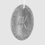 Silver Brushed Metal Glitter Monogram Name Ornament (voorkant)