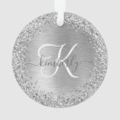 Silver Brushed Metal Glitter Monogram Name Ornament (achterkant)