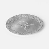 Silver Brushed Metal Glitter Monogram Name Papieren Bordje (Gekanteld)