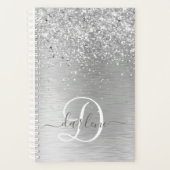 Silver Brushed Metal Glitter Monogram Name Planner (Voorkant)