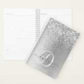 Silver Brushed Metal Glitter Monogram Name Planner (Display)