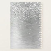 Silver Brushed Metal Glitter Monogram Name Planner (Achterkant)