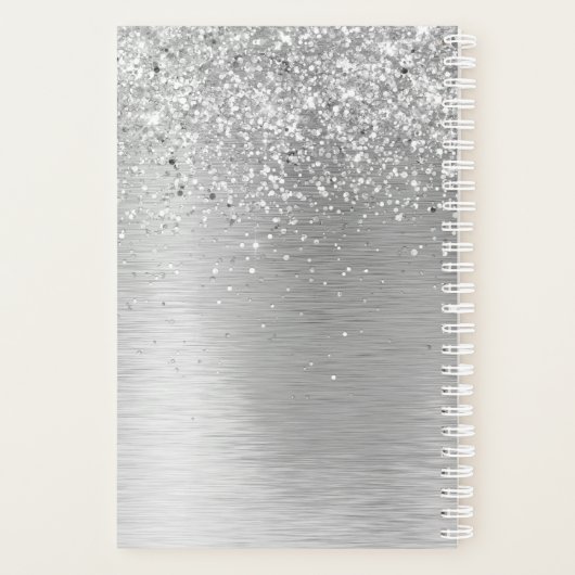 Silver Brushed Metal Glitter Monogram Name Planner (Achterkant)