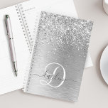 Silver Brushed Metal Glitter Monogram Name Planner<br><div class="desc">Pas dit trendy ontwerp van de planner eenvoudig aan met  zilveren mousserend glitter op een zilveren geborstelde metalen achtergrond.</div>