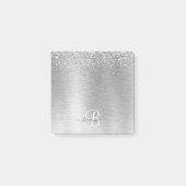 Silver Brushed Metal Glitter Monogram Name Post-it® Notes (Voorkant)