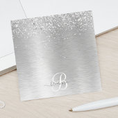 Silver Brushed Metal Glitter Monogram Name Post-it® Notes