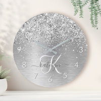 Silver Brushed Metal Glitter Monogram Name