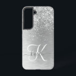 Silver Brushed Metal Glitter Monogram Name Samsung Galaxy Hoesje<br><div class="desc">Pas dit trendy ontwerp van de telefoonbehuizing eenvoudig aan met  zilveren mousserende glitter op een zilveren geborstelde metalen achtergrond.</div>