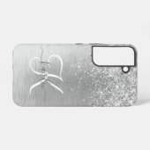 Silver Brushed Metal Glitter Monogram Name Samsung Galaxy Hoesje (Achterkant horizontaal)