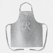 Silver Brushed Metal Glitter Monogram Name Schort (Voorkant)