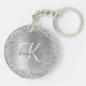 Silver Brushed Metal Glitter Monogram Name Sleutelhanger (Achterkant)