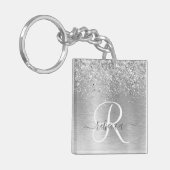 Silver Brushed Metal Glitter Monogram Name Sleutelhanger (Voorkant Links)