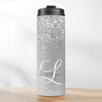 Silver Brushed Metal Glitter Monogram Name