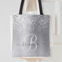 Silver Brushed Metal Glitter Monogram Name