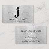 Silver Brushed Metal Letter J Monogram Hair Makeup Visitekaartje (Voorkant / Achterkant)