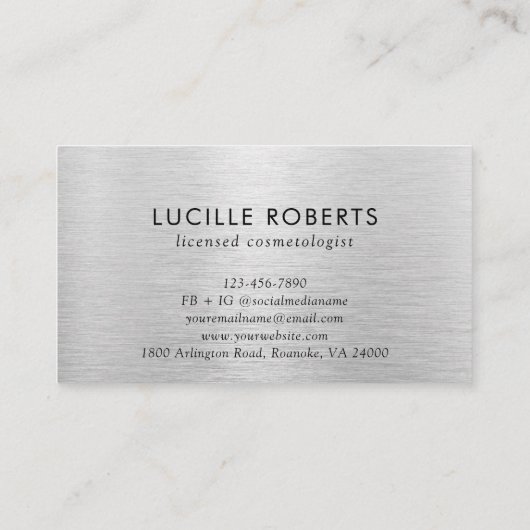 Silver Brushed Metal Letter L Monogram Hair Makeup Visitekaartje (Achterkant)