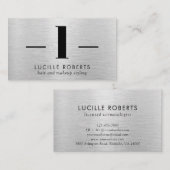 Silver Brushed Metal Letter L Monogram Hair Makeup Visitekaartje (Voorkant / Achterkant)