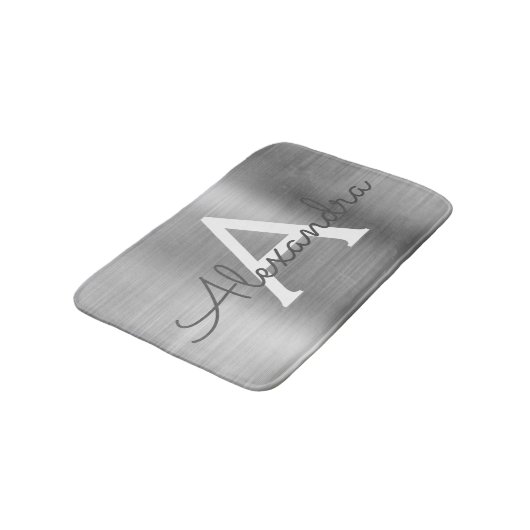 Silver Brushed Metal Monogram Name and Initiaal Badmat (Gekanteld)