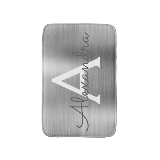 Silver Brushed Metal Monogram Name and Initiaal Badmat (Voorkant Verticaal)