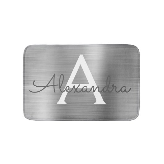 Silver Brushed Metal Monogram Name and Initiaal Badmat (Voorkant)