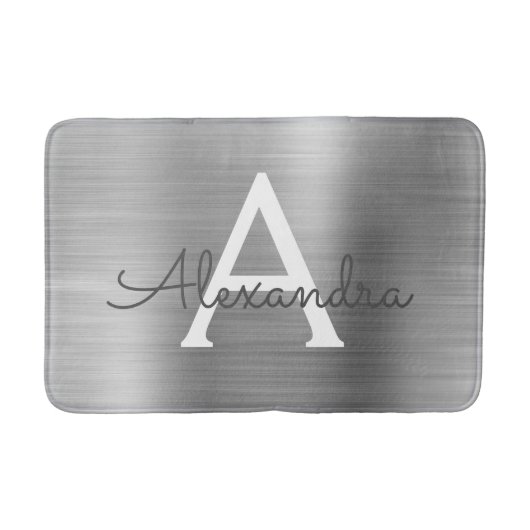 Silver Brushed Metal Monogram Name and Initiaal Badmat (Voorkant)