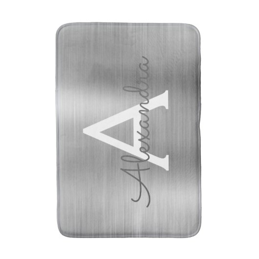 Silver Brushed Metal Monogram Name and Initiaal Badmat (Voorkant Verticaal)