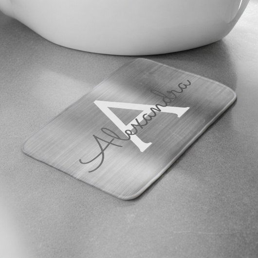 Silver Brushed Metal Monogram Name and Initiaal Badmat