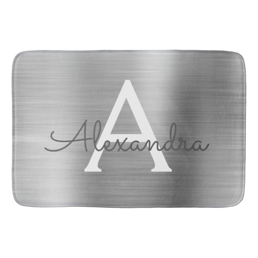 Silver Brushed Metal Monogram Name and Initiaal Badmat (Voorkant)