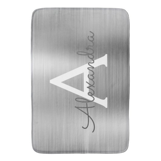 Silver Brushed Metal Monogram Name and Initiaal Badmat (Voorkant Verticaal)