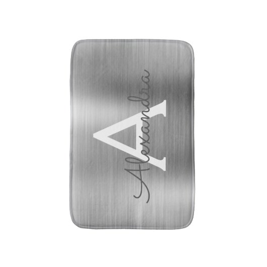 Silver Brushed Metal Monogram Name and Initiaal Badmat (Voorkant Verticaal)