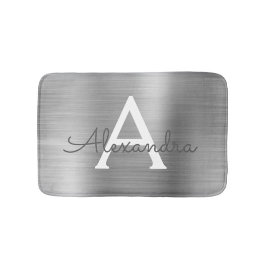 Silver Brushed Metal Monogram Name and Initiaal Badmat (Voorkant)