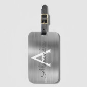 Silver Brushed Metal Monogram Name and Initiaal Bagagelabel (Voorkant (verticaal))