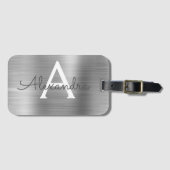 Silver Brushed Metal Monogram Name and Initiaal Bagagelabel (Voorkant (horizontaal))