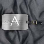 Silver Brushed Metal Monogram Name and Initiaal Bagagelabel<br><div class="desc">Luxury Silver Borhed Metal Folie Monogram Naam en Bagagelabel Initiaal. Dit label is perfect voor Terug naar School,  Werk of Reizen.</div>