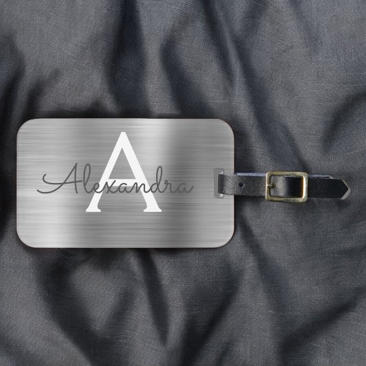 Silver Brushed Metal Monogram Name and Initiaal Bagagelabel