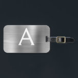 Silver Brushed Metal Monogram Name and Initiaal Bagagelabel<br><div class="desc">Luxury Silver Borhed Metal Folie Monogram Naam en Bagagelabel Initiaal. Dit label is perfect voor Terug naar School,  Werk of Reizen.</div>