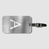 Silver Brushed Metal Monogram Name and Initiaal Bagagelabel (Voorkant (horizontaal))