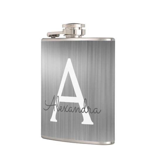 Silver Brushed Metal Monogram Name and Initiaal Heupfles (Links)