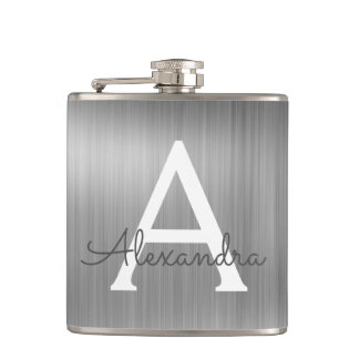 Silver Brushed Metal Monogram Name and Initiaal Heupfles