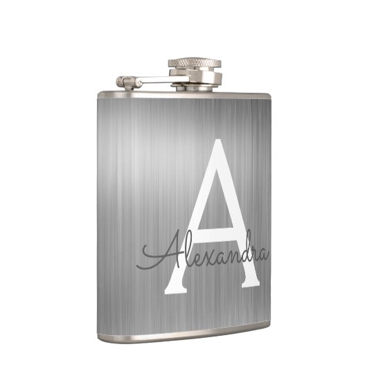 Silver Brushed Metal Monogram Name and Initiaal Heupfles (Rechts)